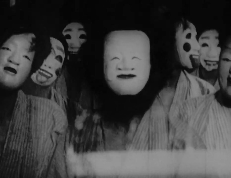 Mental patients wearing Kabuki-style masks.
