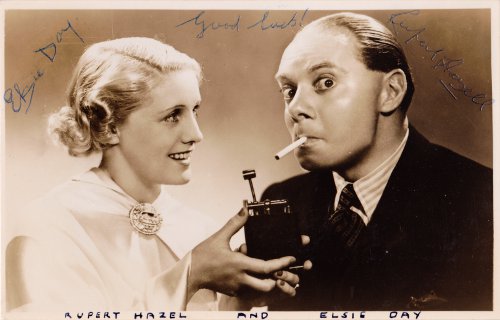 A signed postcard of Elsie Day and Rupert Hazell.