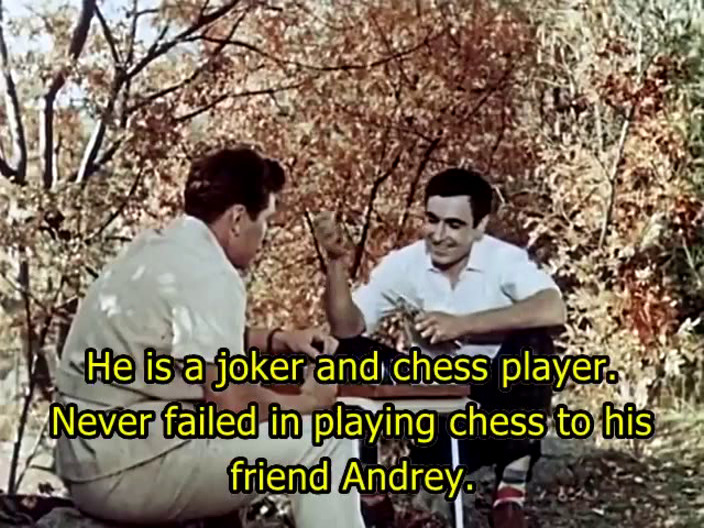 Two men playing chess in the park.