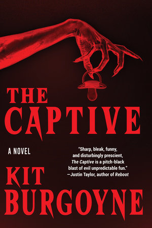 Cover of 'The Captive' by taloned hand dangling a pacifier.