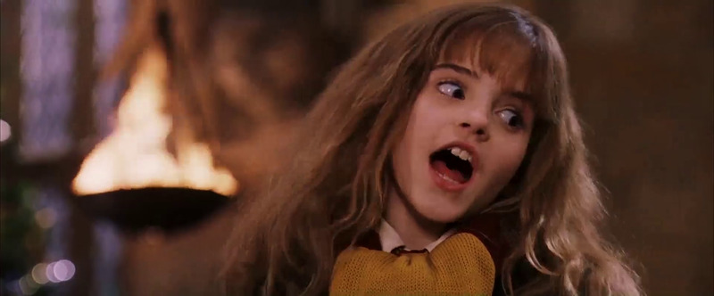Hermione with her mouth open.