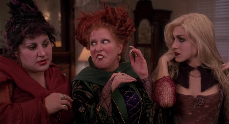The three Sanderson sisters camping it up.