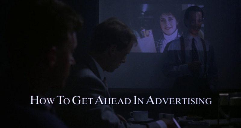 'How to Get Ahead in Advertising' title card.