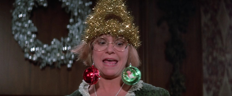 Agnes Gooch dressed as a Christmas tree.