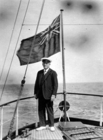 W.J. Ennever indulging in yachting, one of his favourite pastimes.