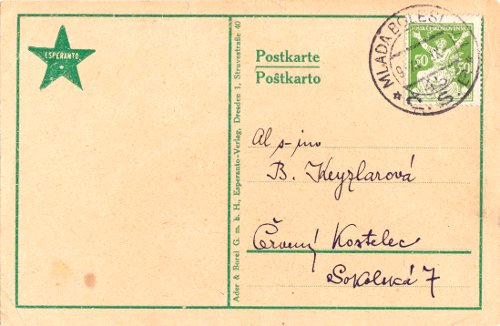 Postcard to Berta Keyzlarová, 8 November 1923, back