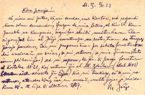 Postcard to Berta Keyzlarová, 8 November 1923, front